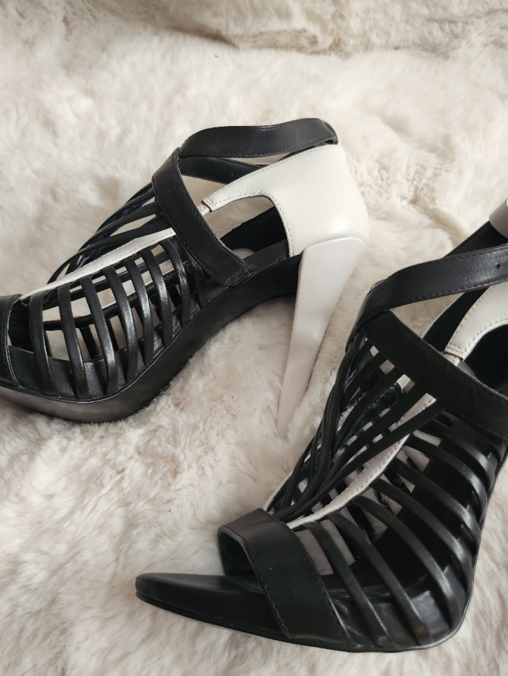 Calvin Klein Black and White Strappy High Heel Sandals - Picture 3 of 4